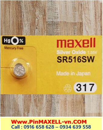 Pin Maxell SR516SW _Pin 317; Pin Maxell SR516SW 317 Silver Oxide 1.55V _Cells in Japan